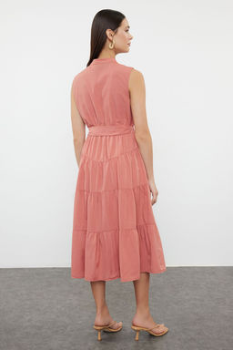 Kiremit A Kesim Nak?sl? Astarl? Midi Dokuma Elbise TWOSS24EL00879 - Trendyolmilla фото 5