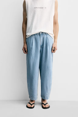 WIDE-LEG PLEATED DENIM CHINO TROUSERS - Zara фото 2