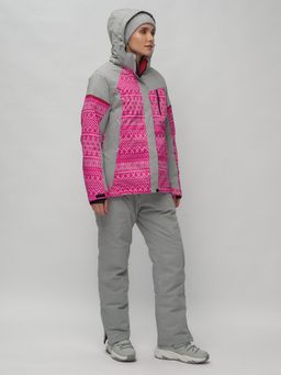 Горнолыжный костюм женский большого размера розового цвета 02272-1R