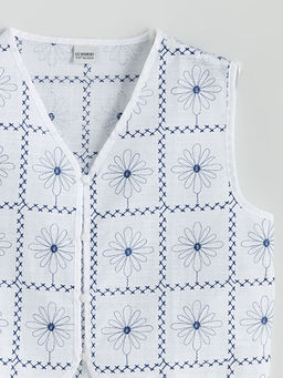 V Yaka ?i?ekli K?z ?ocuk Yelek