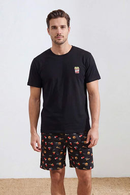 Siyah Regular Kesim Food Bask_l_ Pamuklu Pijama Tak_m_ TMNSS26PT00029
