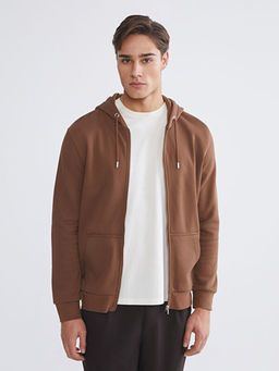 Kap??onlu Uzun Kollu Erkek Fermuarl? Sweatshirt