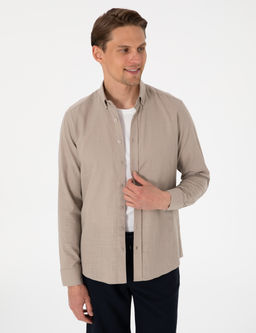 Vizon Keten G_r_n_ml_ Slim Fit Uzun Kollu G_mlek