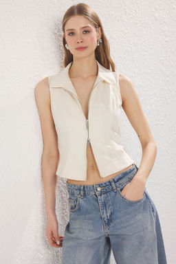 TRENDYOLMILLA Siyah Ceket Yaka Fitted Dokuma Yelek TWOSS25YE00064  фото 2