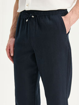 Standart Kal?p Keten G?r?n?ml? Erkek Pantolon