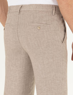 A__k Kahverengi Keten Kar___ml_ Jogger Kuma_ Pantolon