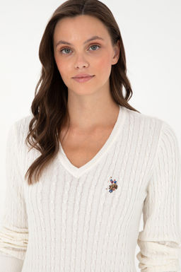 Женский базовый свитер цвета экрю с v-образным вырезом Неожиданная скидка в корзине - U.s. polo assn фото 2