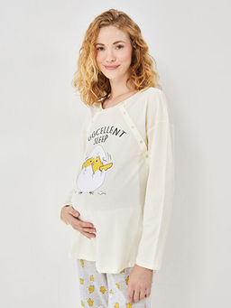 Bisiklet Yaka Bask?l? Hamile Pijama Tak?m?