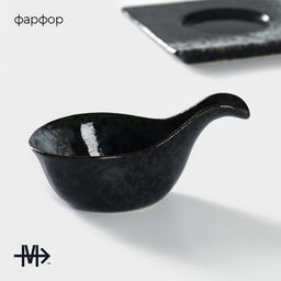 Соусники Magistro «Ночной дождь», 100 мл, на подставке 35×12×1 см, набор 3 шт., фарфор, чёрные