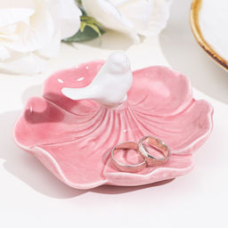 Подставка для колец Птичка на цветке, розово-белый, 12х6 см