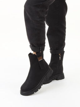 04-WD018-1M BLACK Ботинки зимние женские (натуральная кожа, 100% шерсть)