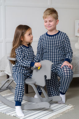 Пижама подростковая из кулирки пенье на манжетах Дрёма клетка синяя - Амадэль фото 39