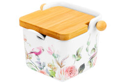 Банка д/сыпучих продуктов 250 мл 12*9,5*9 см Певчие птички+ложка+откидная бамбук.крыш (без золота) - Elan gallery фото 23