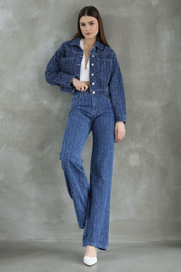 Mavi Dokulu Crop Denim Ceket TWOSS25CE00030 - Trendyolmilla фото 2
