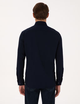Lacivert Esnek Slim Fit _izgili Uzun Kollu G_mlek