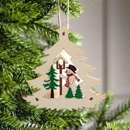 Ёлочная игрушка Ёлочка со снеговиком, 12х11х2 см, от батареек, свечение тёплое белое - Luazon lighting фото 3