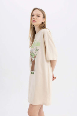 Мини-платье-футболка из чесаного хлопка с короткими рукавами и принтом Cool Star Wars-Mandalorian с круглым вырезом - Defacto фото 6