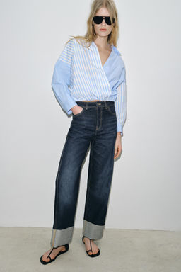 STRIPED PATCHWORK POPLIN SHIRT - Zara фото 9
