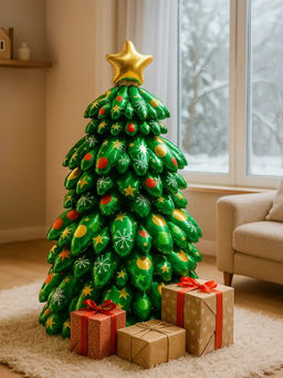 Новогодняя Елка надувная 130 см, шар фольгированный воздушный, большой объемный, для фотозоны на новый год - Aopen фото 13