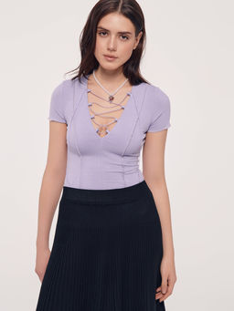 CONTE Боди в рубчик на шнуровке с декоративными швами LBD 2625 pale iris - Conte elegant фото 4