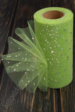 Фатин с пайетками "Горох" 15 см*25 ярд (SF-2939) фисташковый №21