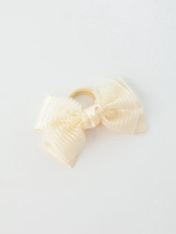 Цена за 6 шт. Бант для волос на резинке «Школьница», классика двойной полоски, 11×7 см, бежевый