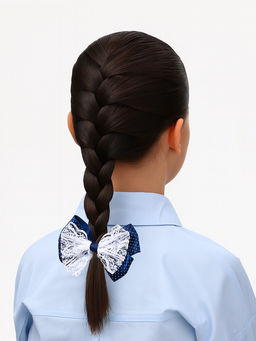 Цена за 6 шт. Бант для волос на резинке «Школьница», синий с кружевами, 5 см, синий