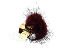 Кольцо с цирконом и мехом цв.бордовый