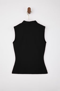 Siyah Fitted/Vucuda Oturan V Yaka Kolsuz Fitilli Esnek Orme Bluz TWOSS26BZ00237