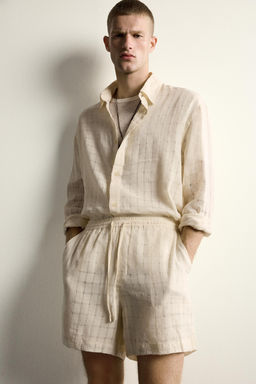 CAMISA RELAXED FIT JACQUARD CUADROS LINO - ALGOD?N / Crudo - Zara фото 5