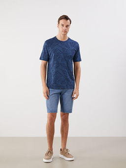 Bisiklet Yaka Bask?l? Penye Erkek Ti??rt