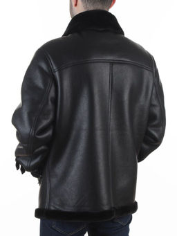 506186530 BLACK Куртка мужская зимняя "Пилот" (искусственная кожа, искусственный мех)