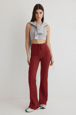 TRENDYOLMILLA Kiremit Baglama Detayl? Interlok Wide leg Esnek Orme Pantolon TWOSS25PL00060