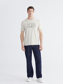 Bisiklet Yaka Bask?l? Penye Erkek Ti??rt