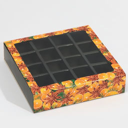 Цена за 5 шт. Коробка под 16 конфет с ячейками «Вкусный Новый год» 17.5×17.5×3.5 см