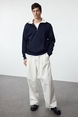 Lacivert Oversize/Geni_ Kesim Dik Yaka Fermuarl_ __i Polarl_/S_cak Tutan Sweatshirt TMNAW25SW00081 - Trendyolmilla фото 2