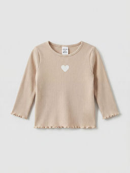 Bisiklet Yaka Kalp Bask?l? K?z Bebek Bluz