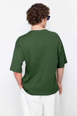 Haki Oversize/Genis Kesim Basic %100 Pamuk T-Shirt TMNSS22TS0318