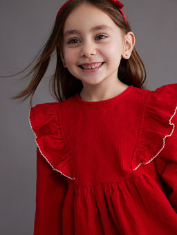 Bisiklet Yaka Kadife K?z ?ocuk Elbise