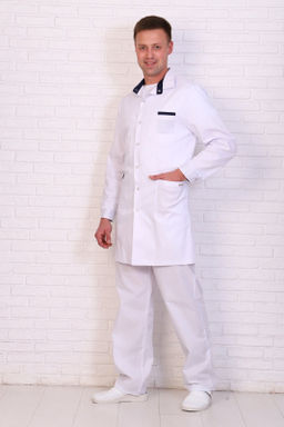 Халат мужской 236 CVC. Цвет: белый и темно-синий - Стильб фото 8