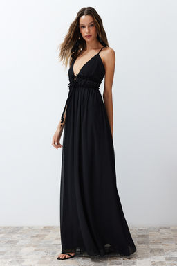 TRENDYOLMILLA Cok Renkli A-Kesim Astarl? Sifon Dokuma Uzun S?k Abiye Elbise TPRSS24AE00058  фото 3
