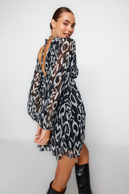 TRENDYOLMILLA Turuncu Etnik Desenli Belden Ac?lan Sifon Astarl? Mini Dokuma Elbise TWOSS23EL00519  фото 12