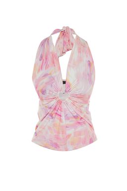 Trendyolmilla Cok Renkli Aksesuarl? Pencere/Cut Out Detayl? Bask?l? Orme Bluz TPRSS23BZ00007 фото 6