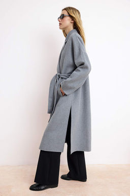 Vizon %100 Yunlu Handmade Baglamal? Oversize Uzun Kaban TWOAW26KB00077 - Trendyolmilla фото 8