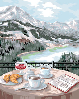 ФРЕЯ PNB/PLC-257 Набор для раскрашивания по номерам ( цветной холст ) 50 х 40 см Завтрак с видом на горы