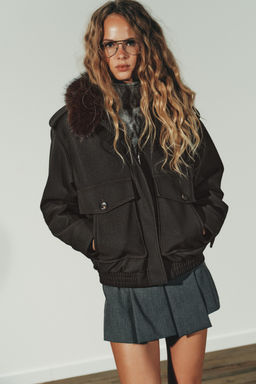 DETACHABLE COLLAR FAUX SUEDE JACKET - Zara фото 4