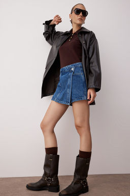 Mavi Kruvaze Kapama Denim Sort Etek TWOAW26SR00043 - Trendyolmilla фото 2