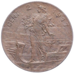 Монета 2 чентезимо 1917 года Италия