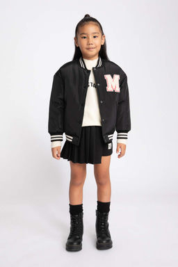 Водоотталкивающее пальто-бомбер с воротником-стойкой и вышивкой для девочек - Defacto фото 5