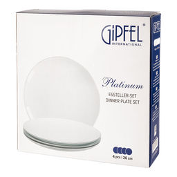 51534 GIPFEL Набор тарелок обеденных PLATINUM 26 см, 4 шт. Цвет: белый с ободком серебристого цвета. Материал: костяной фарфор.  фото 6
